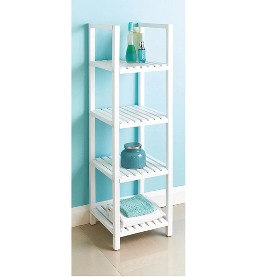 Wooden 4 Tier Bath Towel Rack Storage Stand - White