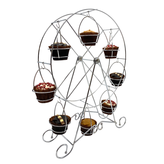 (Silver, 1 Pack) Silver & Black Cake / Cupcake Ferris Wheel Stands - Various Pack Sizes Available