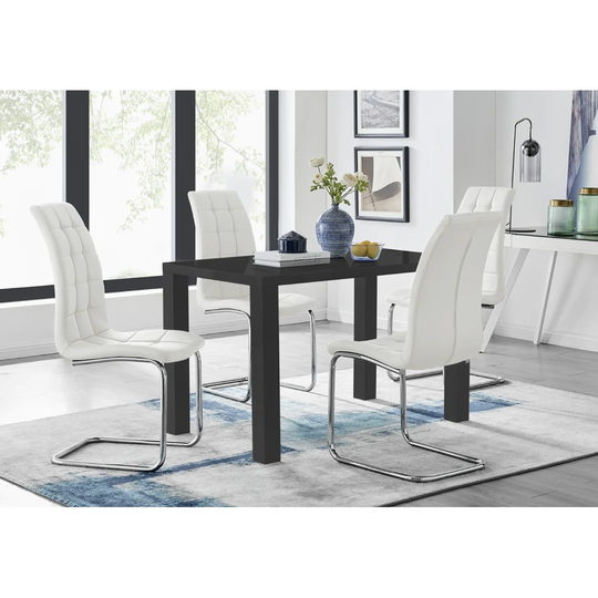 Pivero 4 Black Dining Table And 4 White Murano Chairs