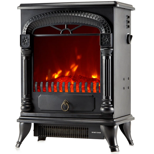 Netta Electric Fireplace Stove Heater 2000w With Fire Flame Effect, Arch Design, Freestanding Portable Electric Log Wood Burner Effect. Black
