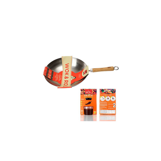 School of Wok "Wok and Roll" Non-Stick Carbot Steel Round Bottom Wok, Silver, 13-Inch