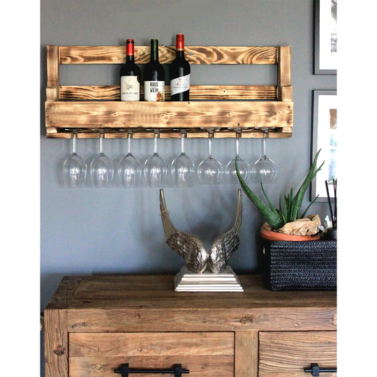 Tinkham 8 Bottle Solid Wood Wall Mounted Wine Bottle & Glass Rack