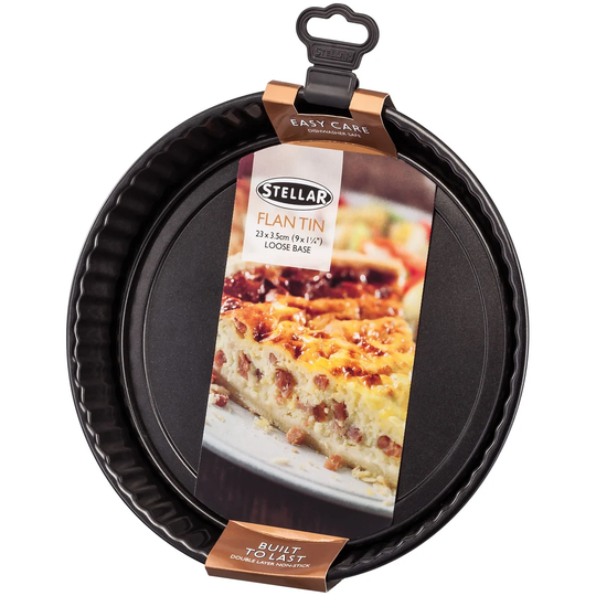 Stellar Bakeware, 9"/23cm Fluted Flan Tin, Loose Base Non-Stick