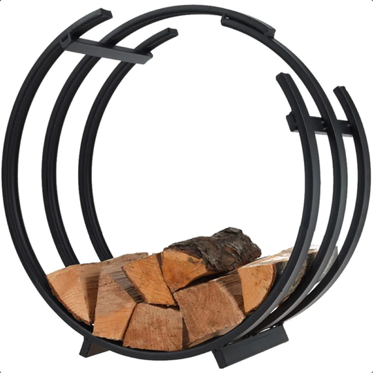 Black Round Log Store Indoors - Log Burner Accessories For Indoor & Outdoor Log Storage - Log Holder With Ventilation & Raised Stand - Metal Wood Stor
