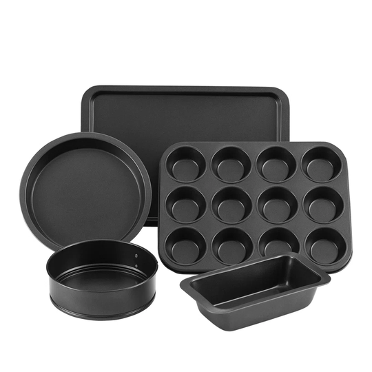 5 Piece Non Stick Bakeware Set With Muffin/Oven Tray/Cake Pan & Spring Form Cake Tin, Carbon Steel
