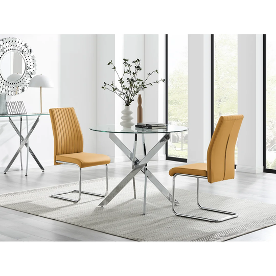 Novara 100Cm Round Dining Table & 2 Mustard Lorenzo Chairs