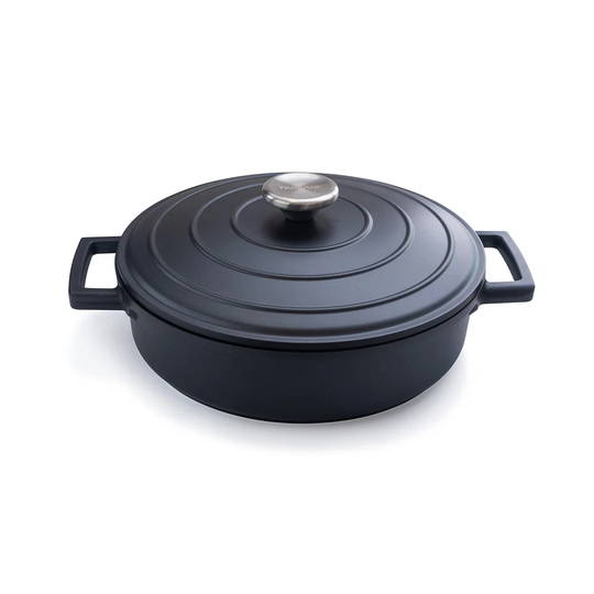 Non-Stick Aluminium Pot With Lid - Sturdy Shallow Dutch Oven - Casserole Pot With Ergonomic Handles - 3.9L, 28Cm Oven Safe Cooking Pot