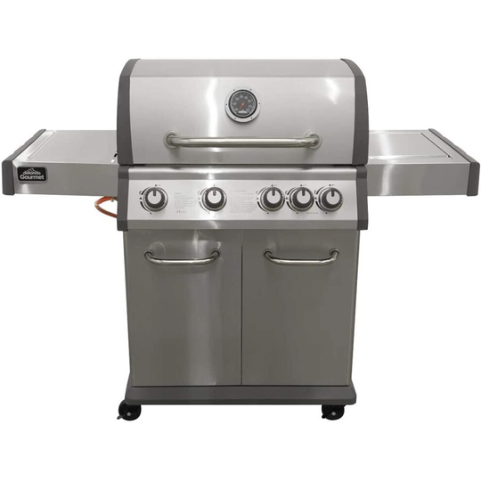 Dellonda Deluxe 4 Burner Gas BBQ Barbecue with Side Burner, Piezo Ignition, Thermometer & shelves
