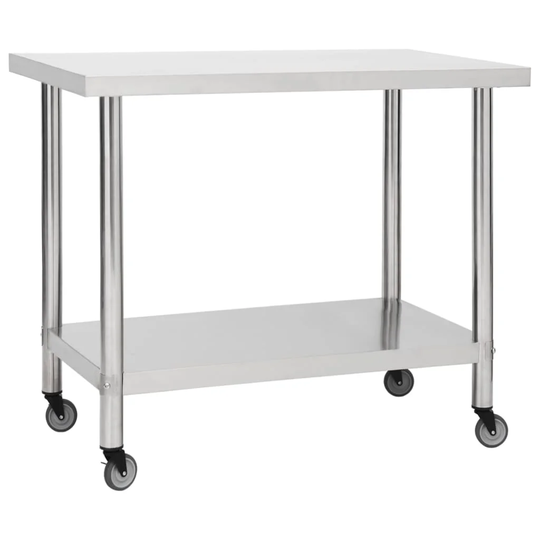 Birchel 80 Cm Stainless Steel Prep Table with Locking Wheels