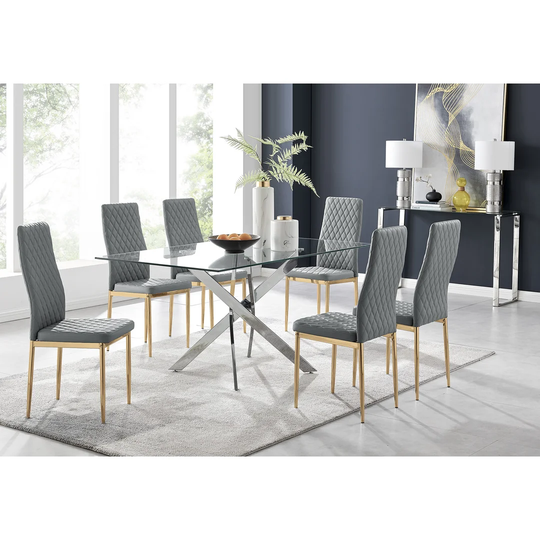 Eubanks 6 Dining Table And 6 Grey Gold Leg Chairs