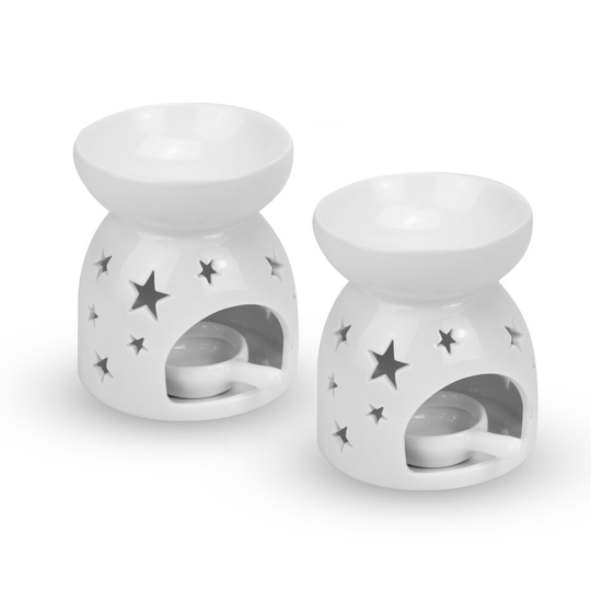 Essential Oil Burners - Set of 2 Star Design Ceramic Wax Melt Holder M&W