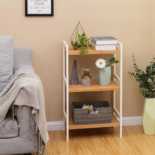 3-Tier Bamboo Storage Rack For Bathroom, Kitchen, Bedroom, 45 X 31.5 X 80 Cm Natural Grain And White