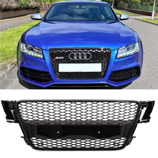 Audi A5 S5 2007-2012 Front Main Grille Gloss Black Honeycomb RS5 Look Badgeless