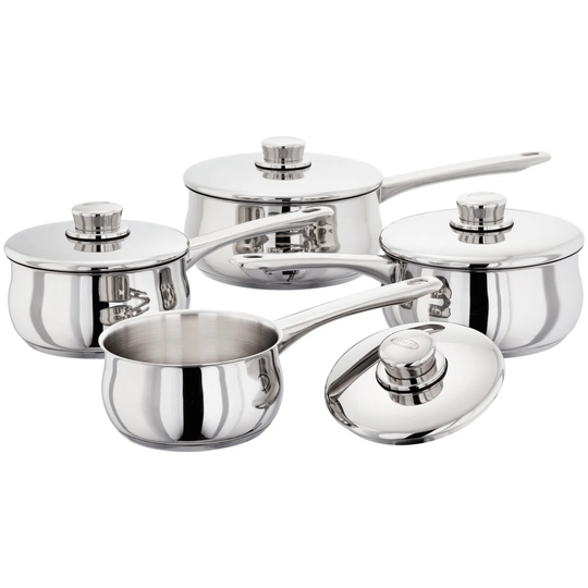 Stellar 1000 4 Piece Stainless Steel Pan Set, 14/16/18/20Cm Saucepans With Stainless Steel Lids