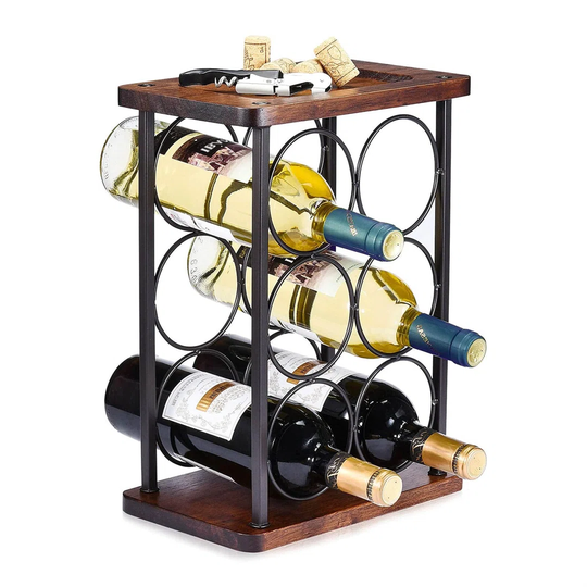 Wine Bottles Holder, 6 Bottles Wine Organizer Stand, Wine Rack Free Standing Wooden, Perfect For Home Decor & Kitchen Storage Rack, Bar, Cellar, Cabin