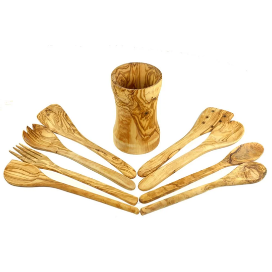 Kitchen set XL made of olive wood 9 pieces With cup