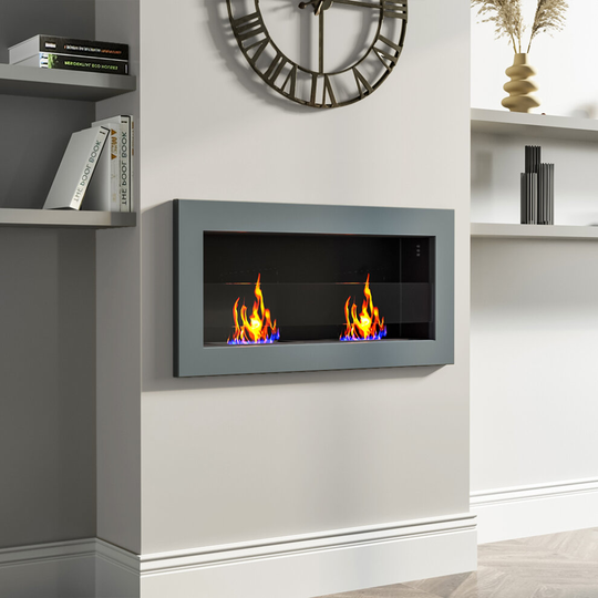 (Grey*2pcs burners, 90cm) Wall/Inset Professional Bio Ethanol Fireplace Biofire Fire Bio Wall Fireplace Realistic Flame