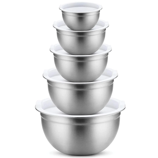 Symple Stuff Premium Stainless Steel Nesting Mixing Bowl With Lids - Size: Set Of 5 (14Cm, 16Cm, 18Cm, 22Cm, 26Cm) Clear Lid