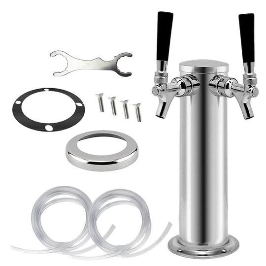 Double Tap Stainless Steel Faucet Draft Beer Tower Bar Home Brew For Kegerator