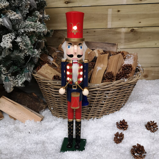 50cm LED Battery Operated Indoor Christmas Wooden Nutcracker Decoration - Choice of 2 designs