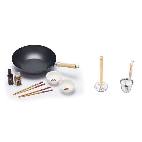 KitchenCraft World of Flavours Wok, Chopsticks, Dipping Bowls, Skimmer and Strainer Set