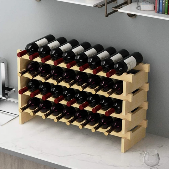 Arborglen 32 Bottle Solid Wood Floor Wine Bottle Rack in Natural