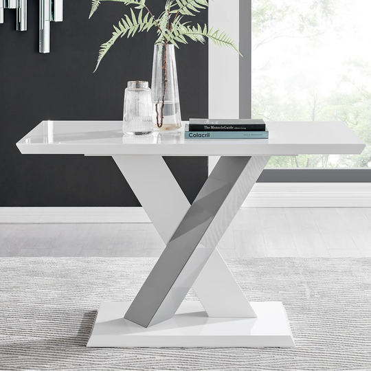 Chowchilla 4 Seat White High Gloss Dining Table With Grey Accent