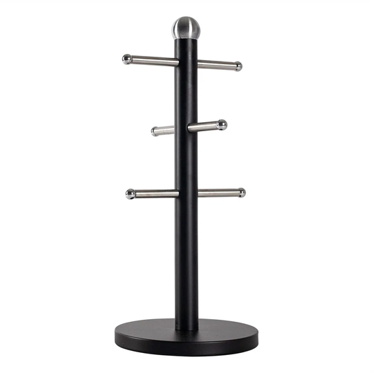 Vintage Steel Mug Tree - 6 Handles Minimalistic Stand - Black