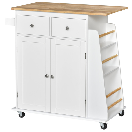 HOMCOM Kitchen 3-Tier Island Storage Cabinet Rolling Trolley Wood Top