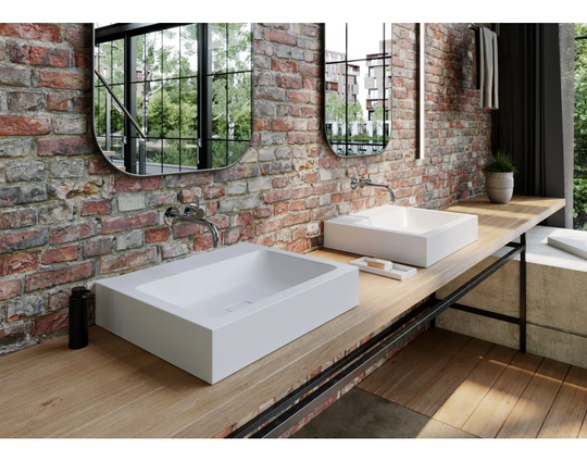 Cono Warm Grey Steel Enamel Rectangular Countertop Bathroom Sink