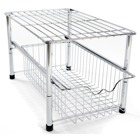 Amtido Stackable Under Sink Cabinet Organiser with Sliding Basket Drawer For Kitchen And Bathroom - Chrome