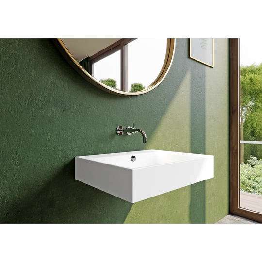 Matt Alpine White Steel Enamel Rectangular Wall Hung Bathroom Sink
