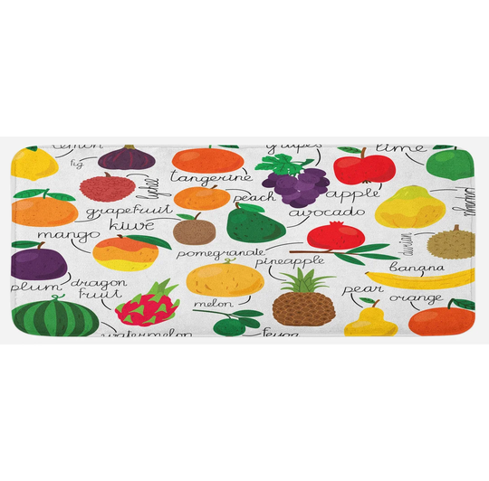 Damina Fruits and Vegetables Calligraphic Food Design Kitchen Mat