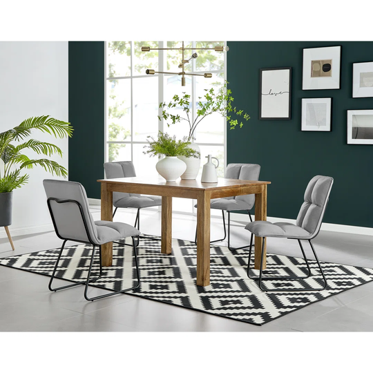 Anders Honey Solid Wood Dining Table & 4 Light Grey Menen Chairs