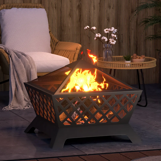 Alonso 56Cm H x 64Cm W Steel Wood Burning Outdoor Fire Pit with Lid