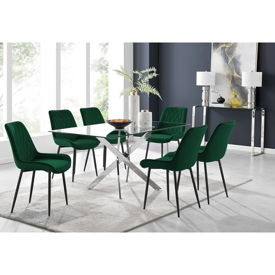 Leonardo 6 Dining Table And 6 Green Pesaro Black Leg Chairs