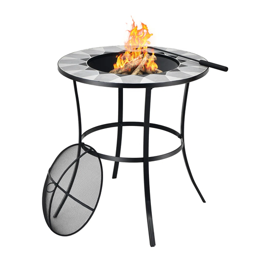 Outdoor Fire Pit Round Fire Pit Table With Mesh Screen Lid & Fire Poke