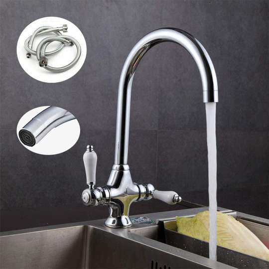 Kitchen Sink Mixer Tap Elegant White Ceramic 360° Swivel Chrome
