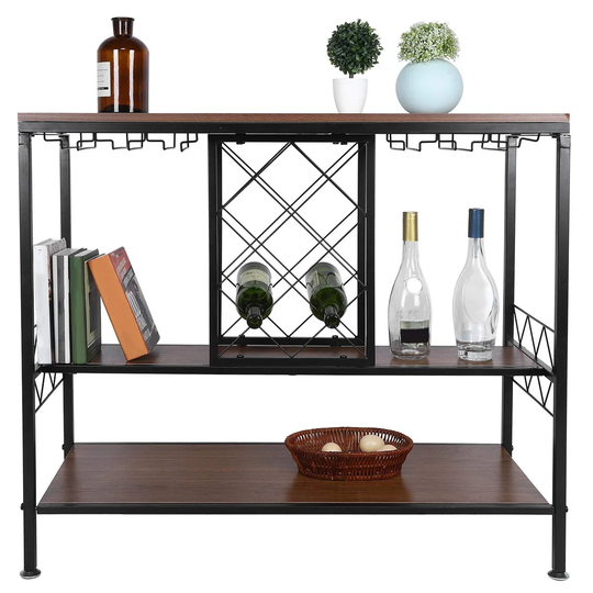 Hiawatha 7 Bottle Floor Wine Bottle & Glass Rack in Brown