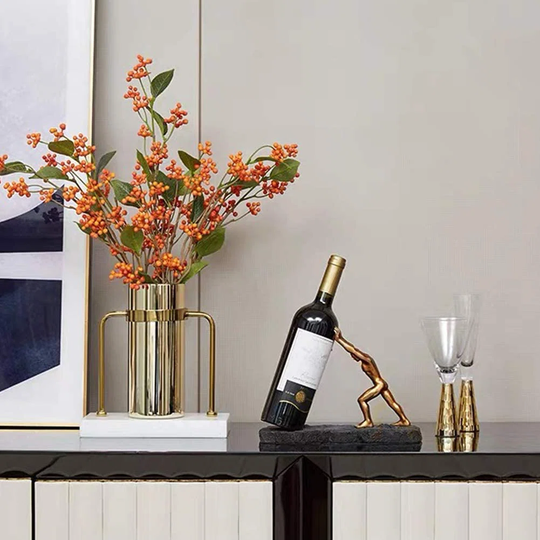 Kennemer 1 Bottle Tabletop Wine Bottle & Glass Rack in Gold