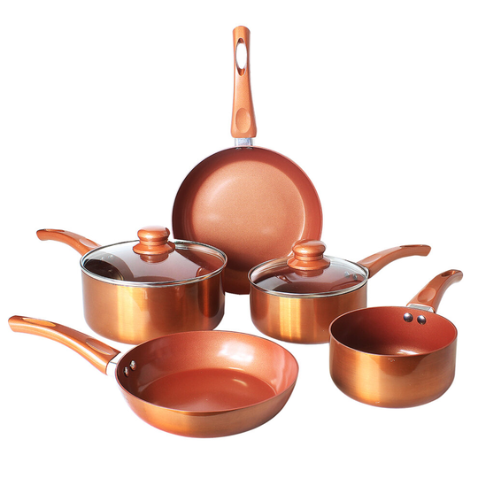 7 Piece Copper Pan Set Non Stick Aluminium Induction Hob Ceramic Stainless Steel