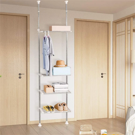4-Layer Expandable Laundry Shelf Over Toilet Washing Machine Storage Rack Bathroom Organizer Tension Pole Space Saver For Small Spaces, Ivory