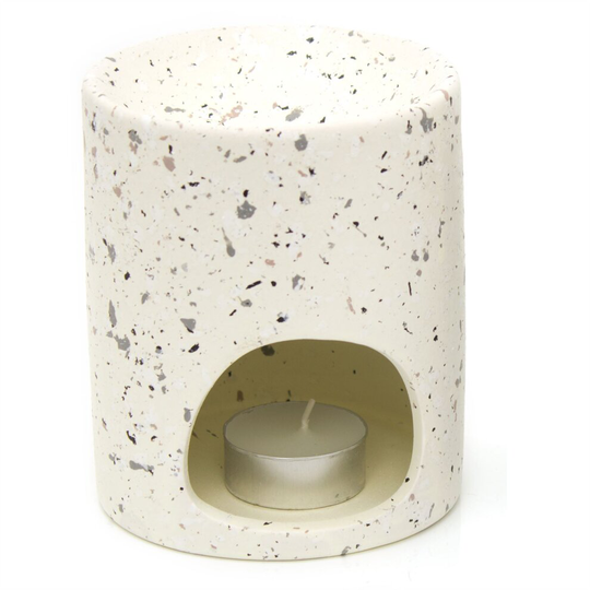 Terrazzo Ceramic Oil Burner With Tealight Candle Included - Tealight Candle Holder Essential Oil Fragrance Burner - White