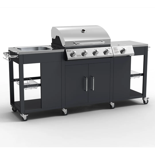 Petersburg Outdoor Kitchen 4 - Burner Portable Liquid PropaneGas Grill with and Cabinet