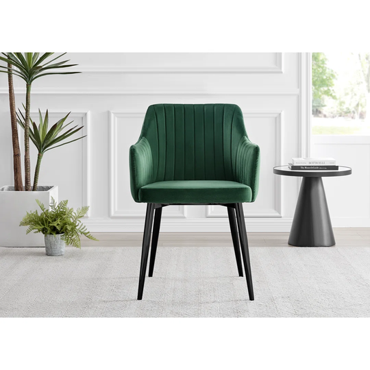Leonardo Glass And Chrome Dining Table & 4 Green Calla Black Leg Velvet Chairs