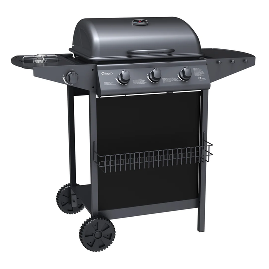 Hampton 3 - Burner Portable Liquid PropaneGas Grill with Side Burner and Cabinet
