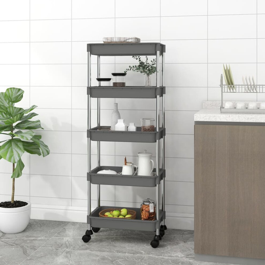 vidaXL 5-Tier Kitchen Trolley Grey Iron and ABS Home Bathroom Serving Kart