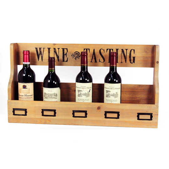 5 Bottle Solid Wood Wall Mounted Wine Bottle Rack in Brown