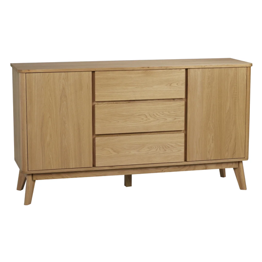 152 Cm Wide 3 Drawer Oak Solid Wood Sideboard