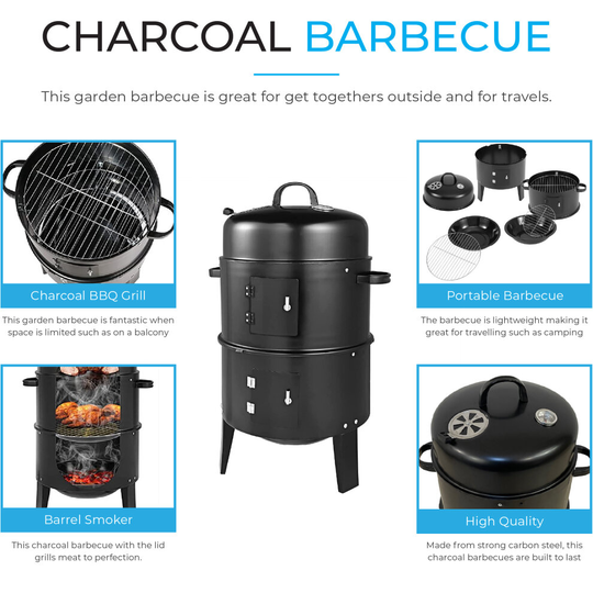 Barbecue - Charcoal BBQ Grill 3 in 1 Barrel Smoker Grill Outdoor